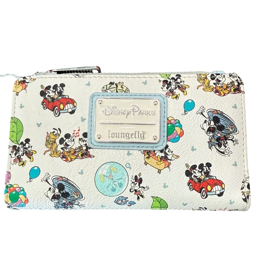 Disney Parks Loungefly Mickey And Minnie's Runaway Railway Bifold Wallet Silver